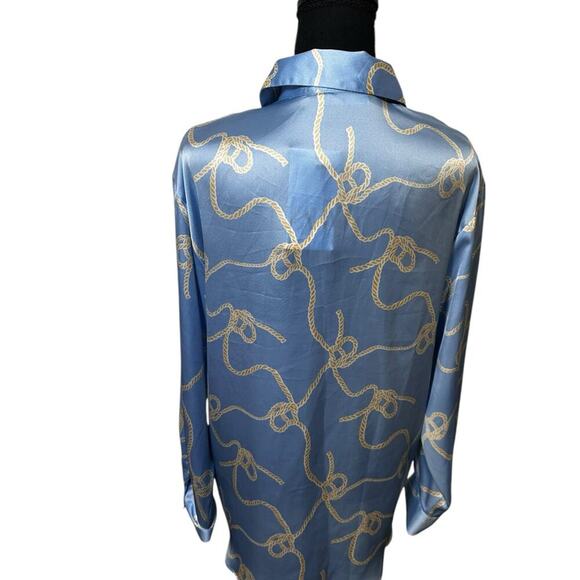 Zara Baby Blue Rope Print Long Sleeve Blouse NWT Size Medium - Picture 3 of 5